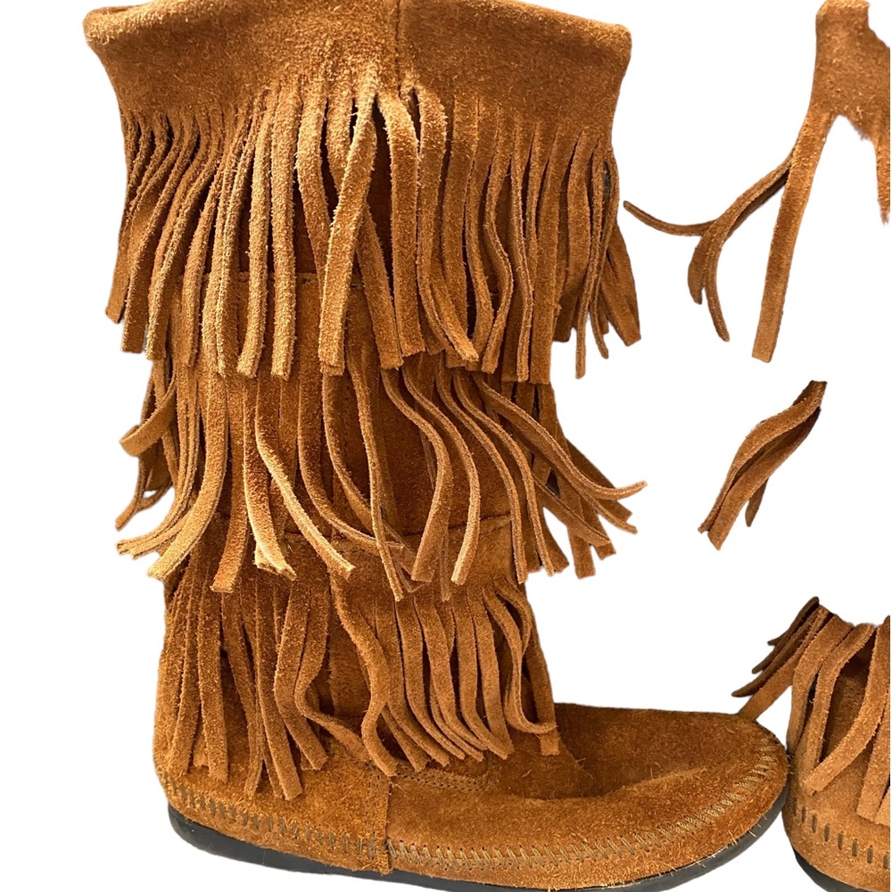 Minnetonka Brown Suede Fringe Three Row Tassel Bo… - image 6